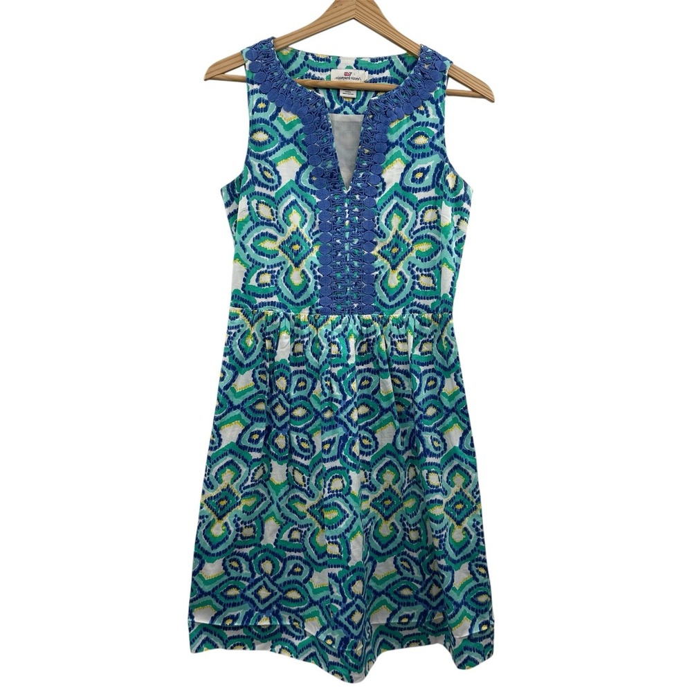 Vineyard Vines sleeveless Fit And Flare Blue‎ Navy Turquoise Green Dress Size 0